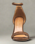 Comfortable brown suede ankle strap heels, extended sizes with half sizes- Peculiarity Footwear, LLC
