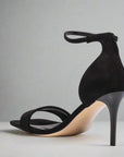 Black suede cushioned heels with ankle strap, sizes 10-14.5, half sizes included - Peculiarity Footwear, LLC