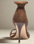 Women's brown cushioned heels with ankle strap, sizes 10.5, 13.5, 14.5 - Peculiarity Footwear, LLC