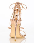 Women's gold stiletto sandals with square-toe, perfect for events - Peculiarity Footwear, LLC