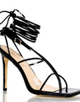 Ladies black stiletto sandals with square-toe, size 8-14 - Peculiarity Footwear, LLC