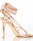 Fashionable gold square-toe stiletto sandals, extended sizes - Peculiarity Footwear, LLC