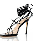 Women's black square-toe stiletto sandals, size 8-14 - Peculiarity Footwear, LLC