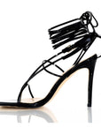 Black square-toe stiletto heeled sandals for women, sizes 8-14 - Peculiarity Footwear, LLC