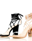 Women's black or gold chunky heel sandals, available in Texas and North America - Peculiarity Footwear, LLC