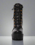 Black laced-up chunky platform boots, women's large sizes - Peculiarity Footwear, LLC