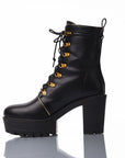Black platform boots with chunky heels, lace-up design for women - Peculiarity Footwear, LLC