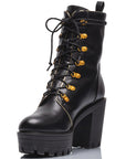 Black laced-up platform boots, extended sizes, chunky heels - Peculiarity Footwear, LLC