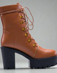Brown laced-up platform boots with chunky heels, women's sizes - Peculiarity Footwear, LLC