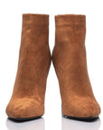Brown suede ankle boots with leopard strip, extended sizes for women - Peculiarity Footwear, LLC
