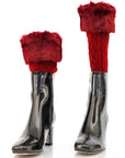 Wine red fur leg warmers paired with black boots, stylish look - Peculiarity Footwear, LLC