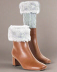 Grey fur leg warmers with low chunky heel boots, cozy and chic - Peculiarity Footwear, LLC
