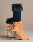 Black fur leg warmers worn with ankle boots, perfect winter style - Peculiarity Footwear, LLC
