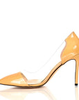 Side view of clear-side women’s stiletto heel showing modern, minimalist design.