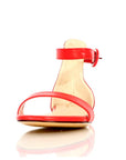 Women's red cushioned ankle strap sandals, extended sizes - Peculiarity Footwear, LLC