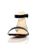 Comfortable black leather flat sandals with ankle support - Peculiarity Footwear, LLC
