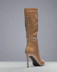 Nude boots with narrow calf, available in large sizes - Peculiarity Footwear, LLC