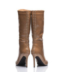 Extended size nude studded boots with narrow calf fit - Peculiarity Footwear, LLC