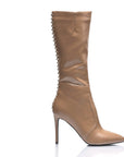 Women's extended size nude calf boots, narrow fit - Peculiarity Footwear, LLC