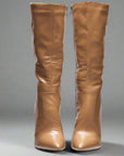 Taupe Brown Stud Nude studded narrow calf boots for women, sizes 10-15 - Peculiarity Footwear, LLC