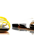 Yellow and White square-toe flip-flops with cushioned sole, extended size options - Peculiarity Footwear, LLC