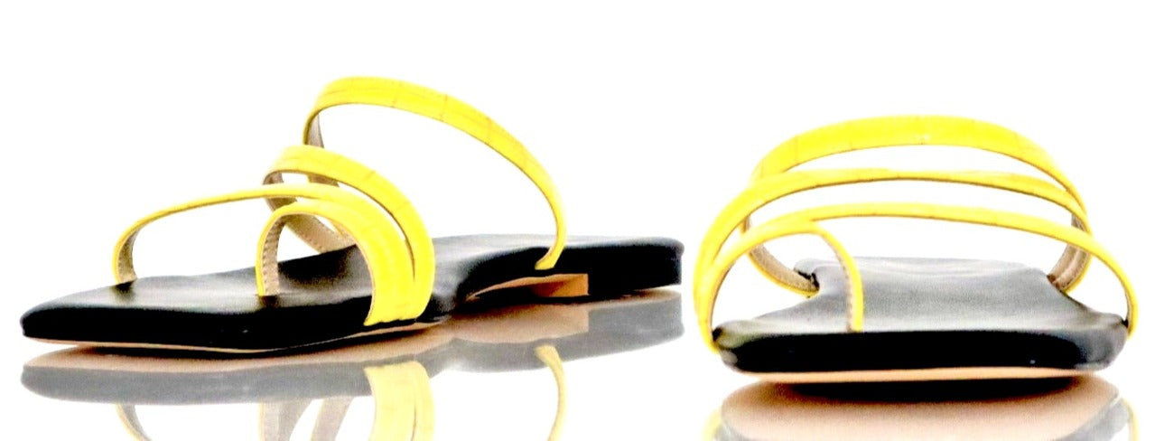 Women's cushioned yellow flip-flops, square-toe, extended sizes 9-13 - Peculiarity Footwear, LLC