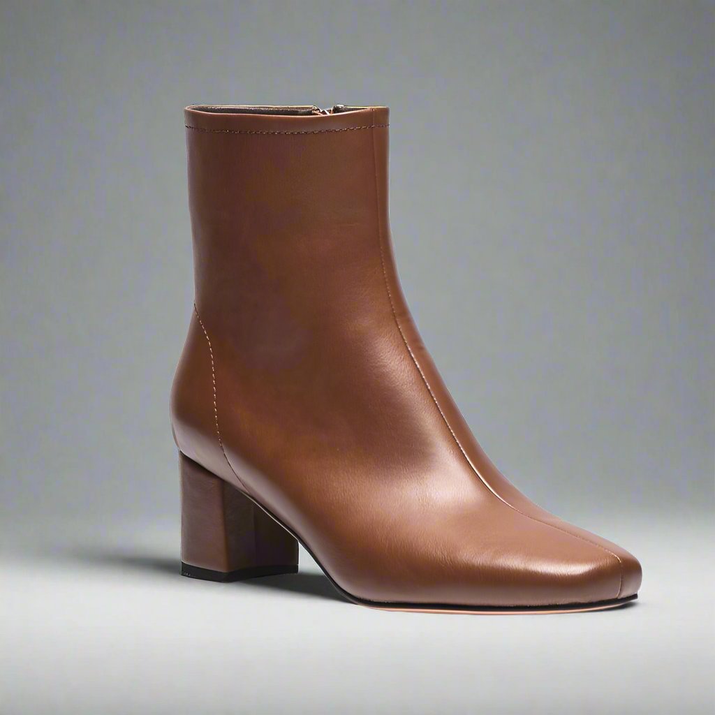 Brown leather ankle boots, available in large women's sizes - Peculiarity Footwear, LLC