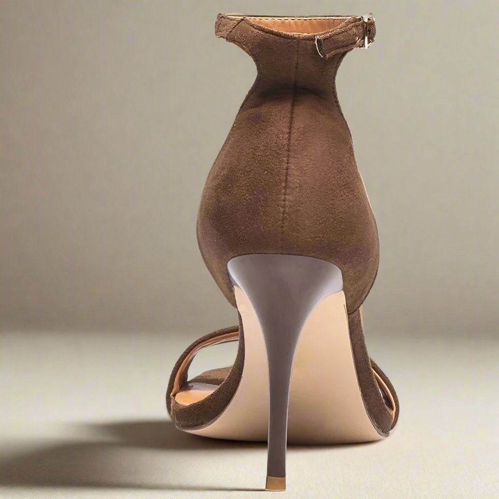 Women's brown cushioned heels with ankle strap, sizes 10.5, 13.5, 14.5 - Peculiarity Footwear, LLC