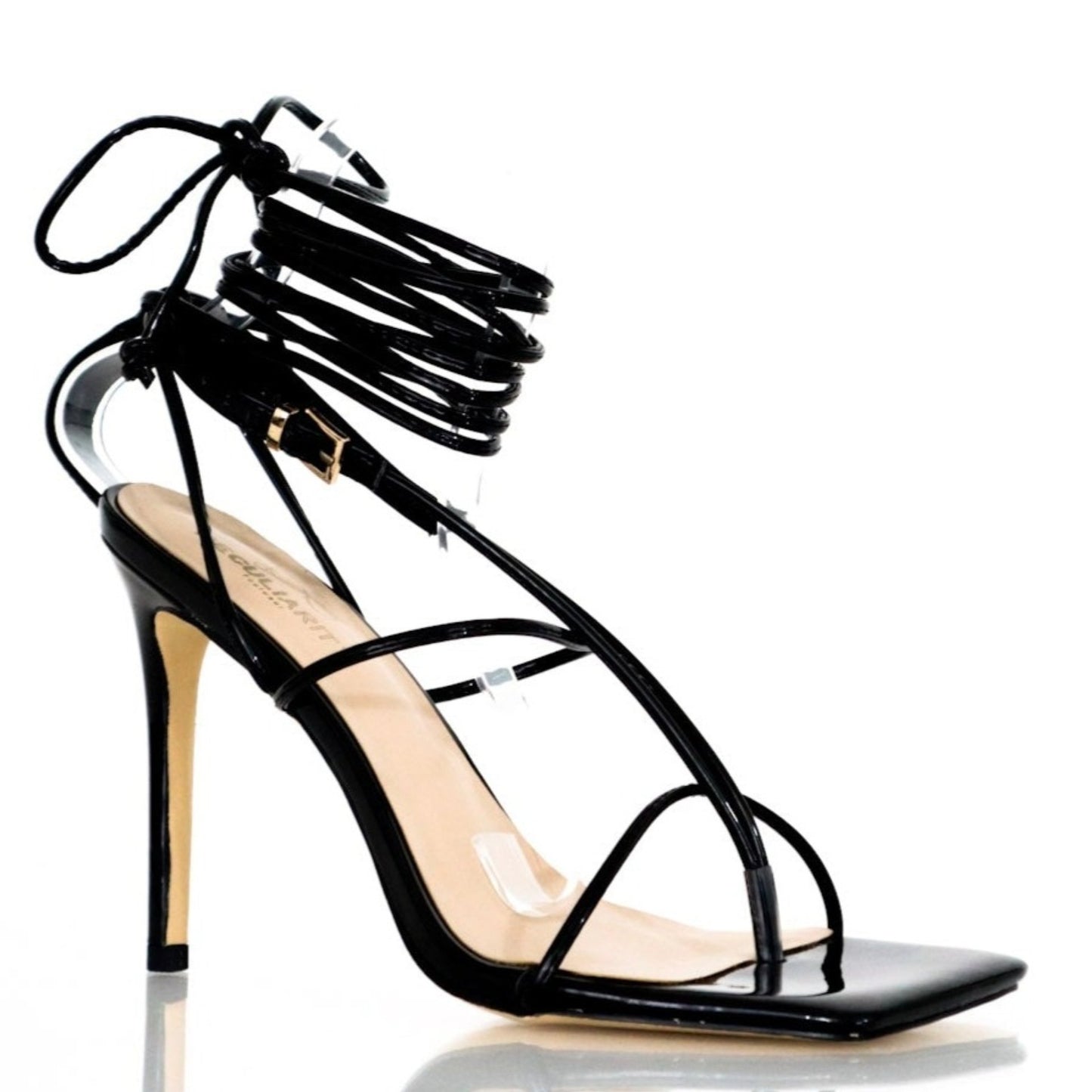 Ladies black stiletto sandals with square-toe, size 8-14 - Peculiarity Footwear, LLC