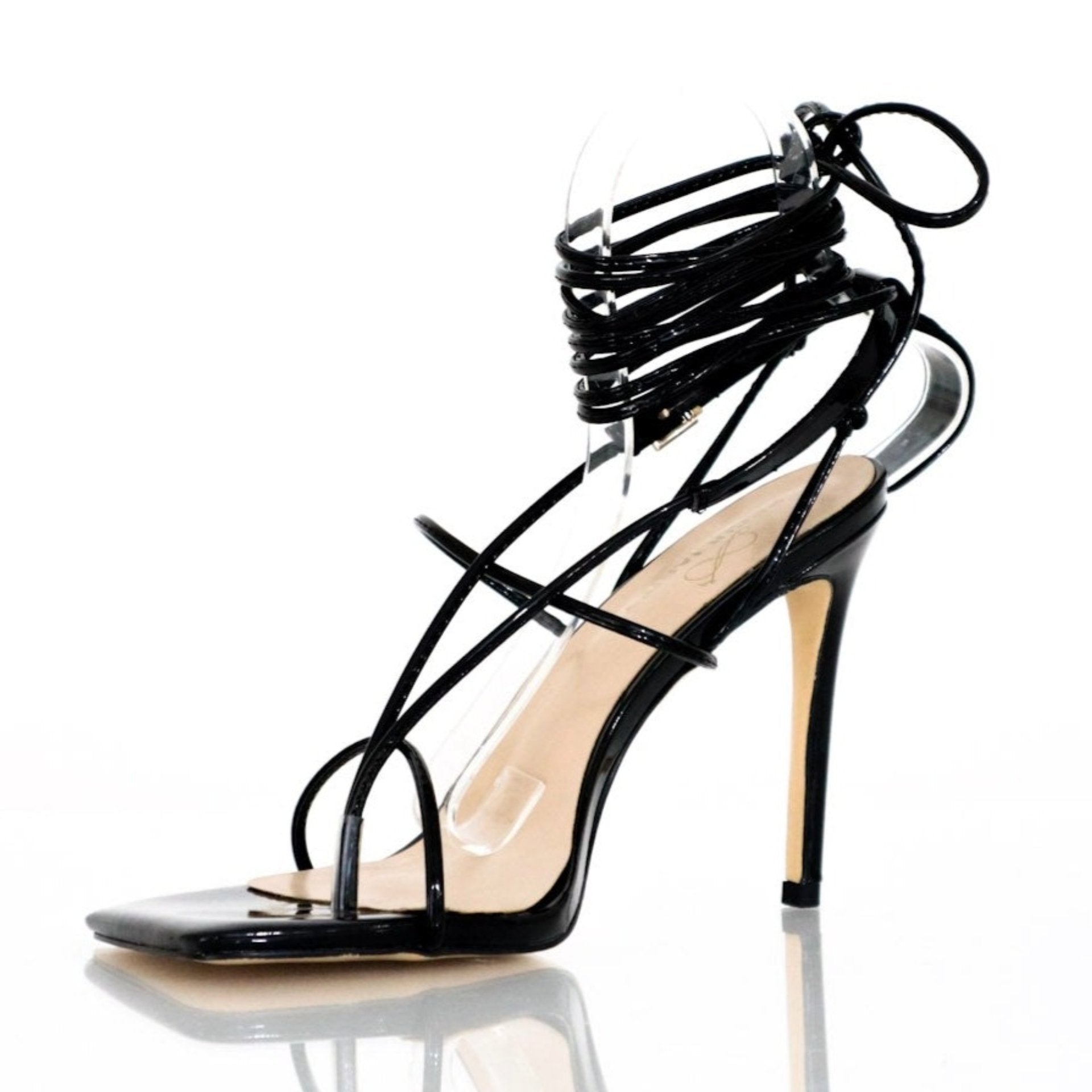 Women's black square-toe stiletto sandals, size 8-14 - Peculiarity Footwear, LLC