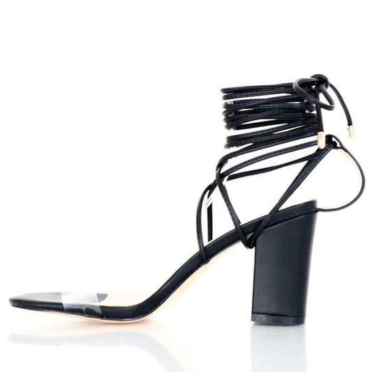 Black chunky heel sandals for women, sizes 8-14 - Peculiarity Footwear, LLC