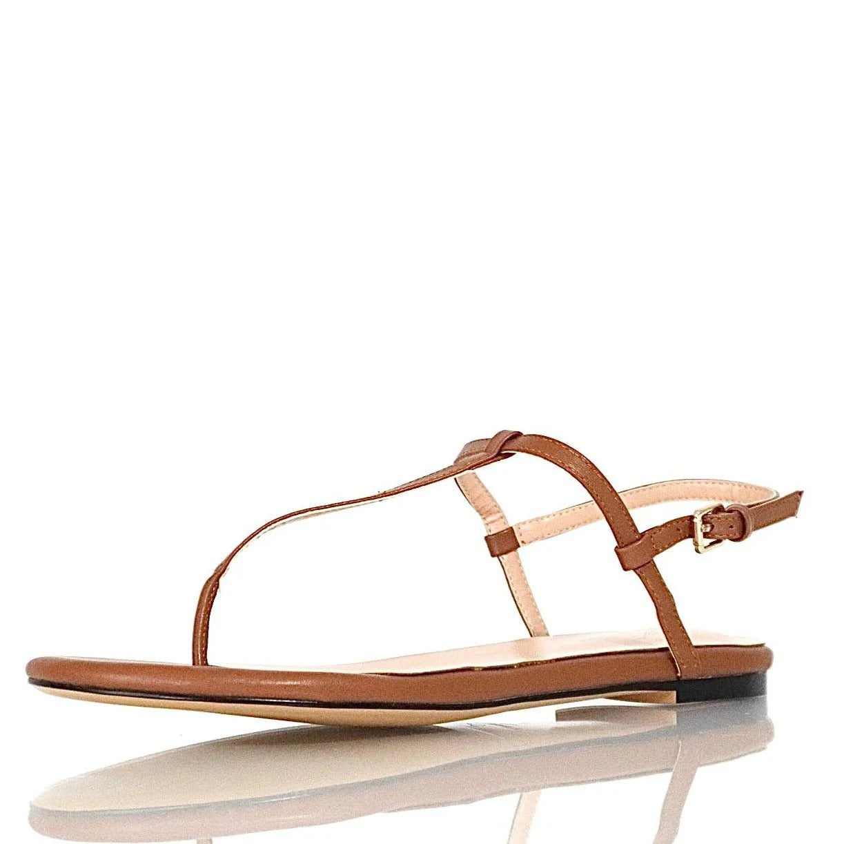 Brown thong sandals with adjustable ankle straps, extended sizes - Peculiarity Footwear, LLC