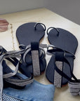 Rhinestone-embellished gladiator sandals with ankle straps, black, sizes 10-14 - Peculiarity Footwear, LLC