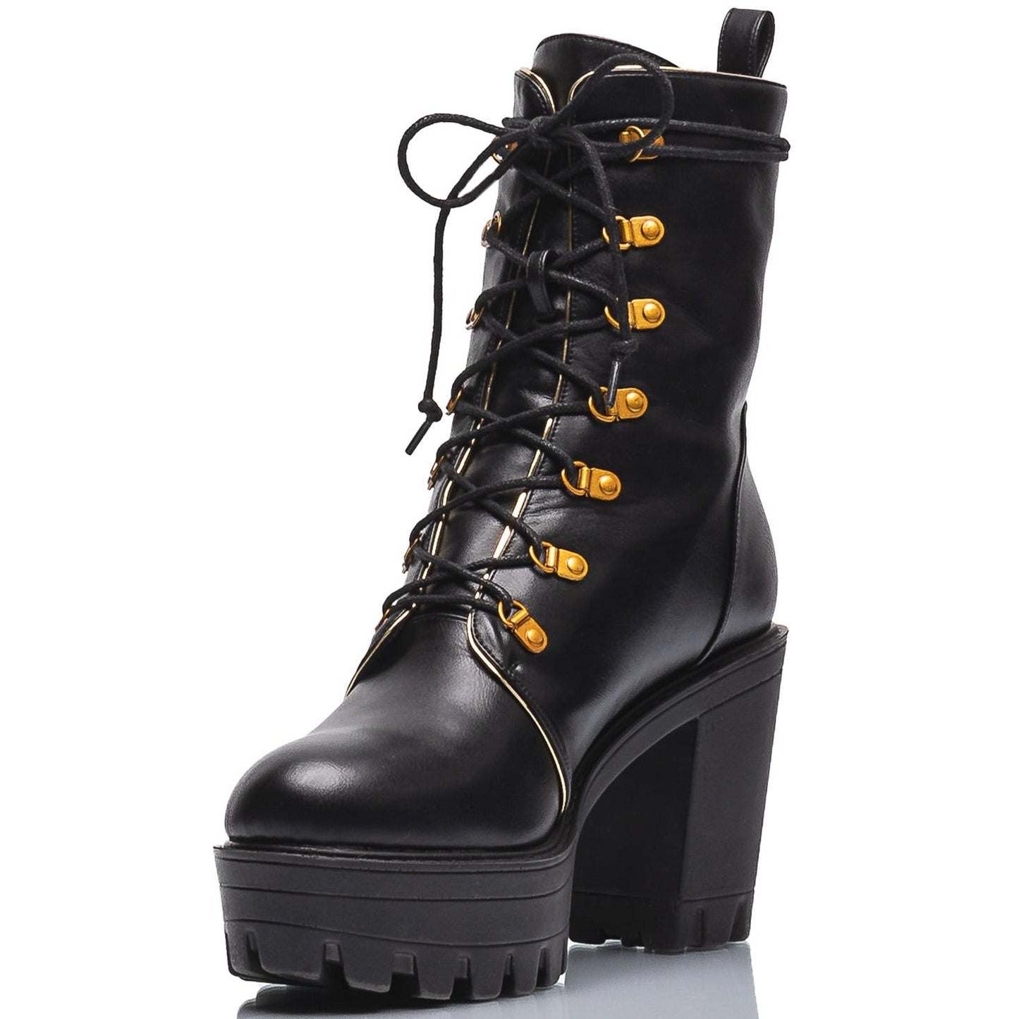 Black laced-up platform boots, extended sizes, chunky heels - Peculiarity Footwear, LLC