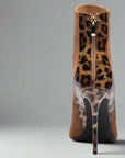 Women's extended size ankle boots, brown suede with leopard strip - Peculiarity Footwear, LLC