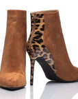 Leopard strip brown ankle boots in large women's sizes - Peculiarity Footwear, LLC