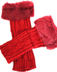 Wine red fur leg warmers, wear with stiletto boots, bold winter fashion - Peculiarity Footwear, LLC