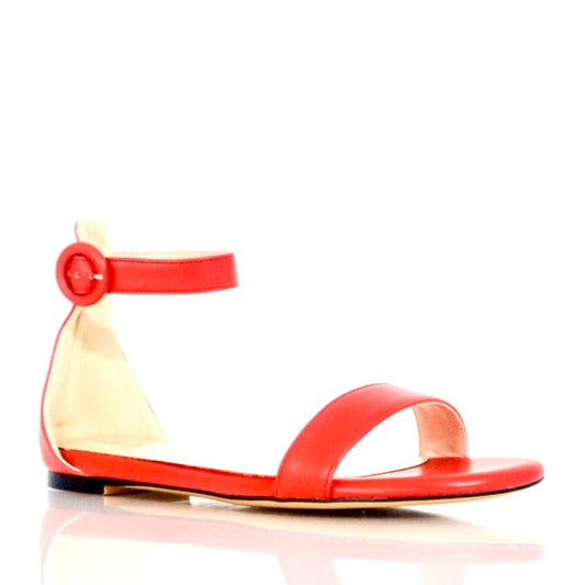 Red leather ankle strap sandals with cushioned footbed - Peculiarity Footwear, LLC