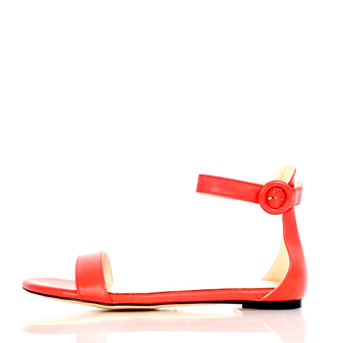 Extended size women's red leather ankle sandals with cushioning - Peculiarity Footwear, LLC