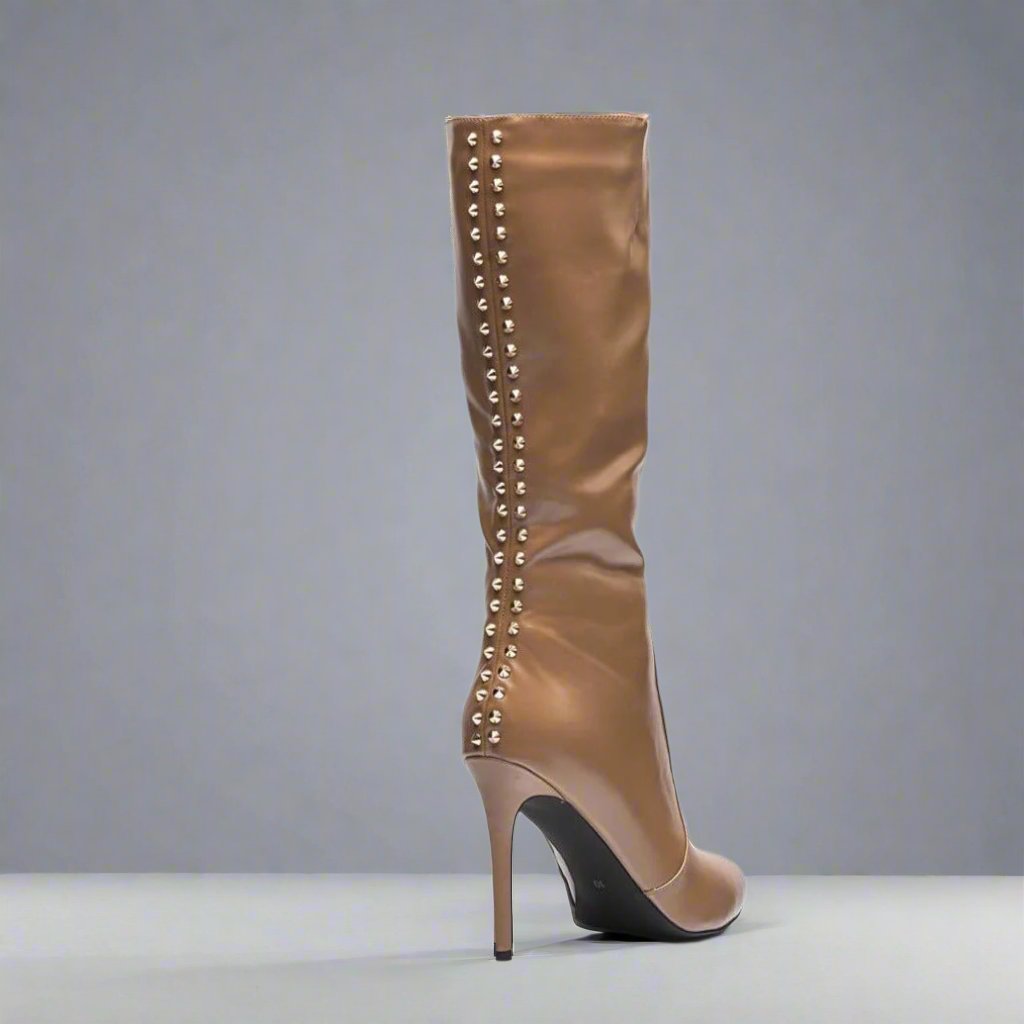 Nude boots with narrow calf, available in large sizes - Peculiarity Footwear, LLC