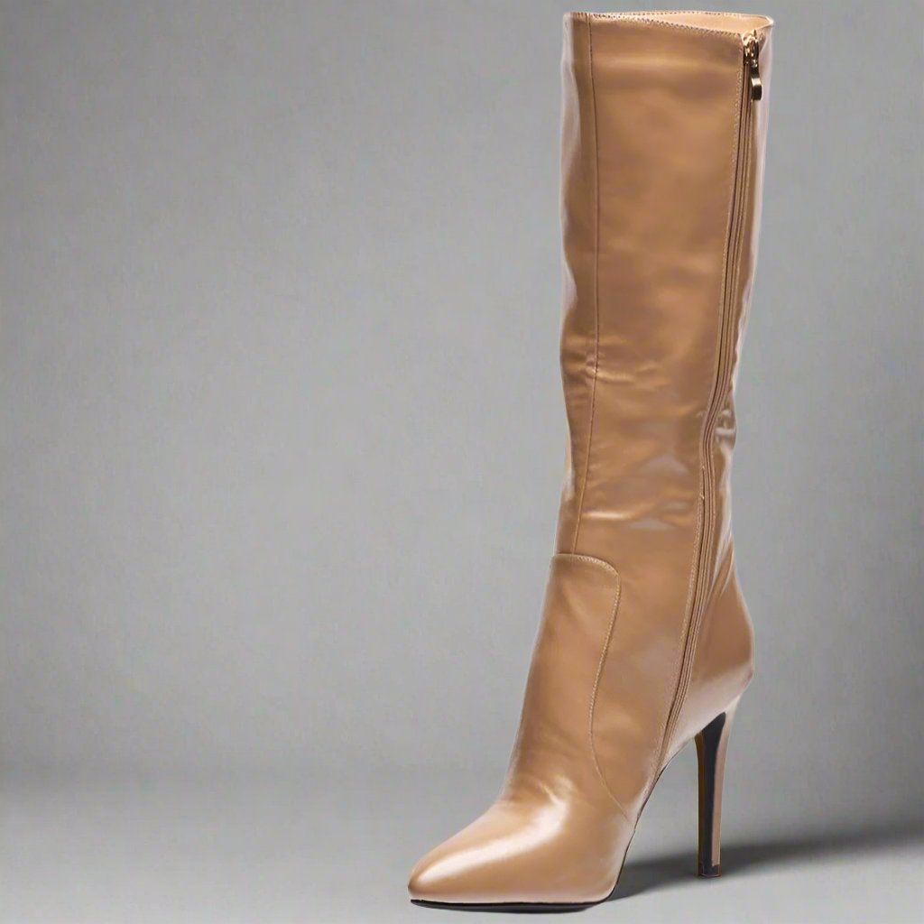 Taupe Brown Nude narrow calf boots for women in sizes 10-15 - Peculiarity Footwear, LLC