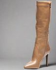 Taupe Brown Nude narrow calf boots for women in sizes 10-15 - Peculiarity Footwear, LLC