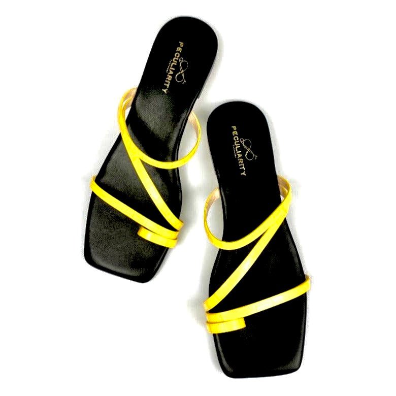 White or Yellow Squared-Toe Flip Flops - Peculiarity Footwear, LLC