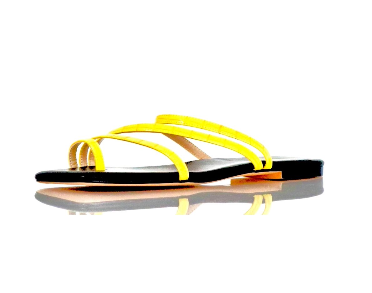 Women's yellow cushioned flip-flops, square-toe design, sizes 9-13 - Peculiarity Footwear, LLC