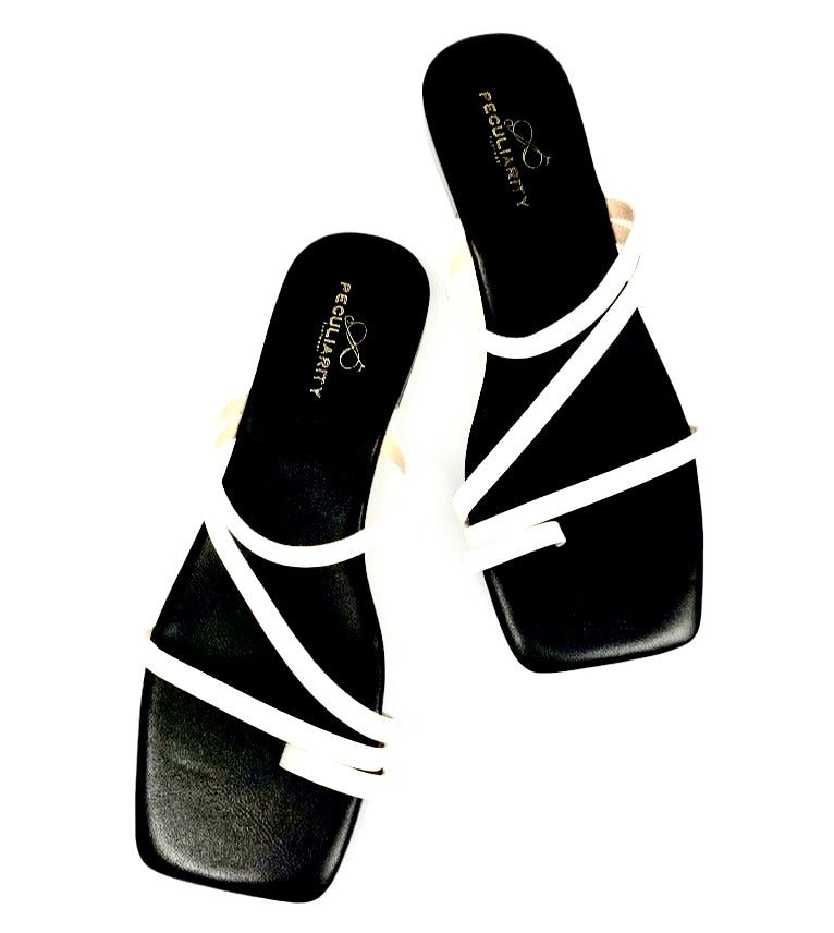 White or Yellow Squared-Toe Flip Flops - Peculiarity Footwear, LLC