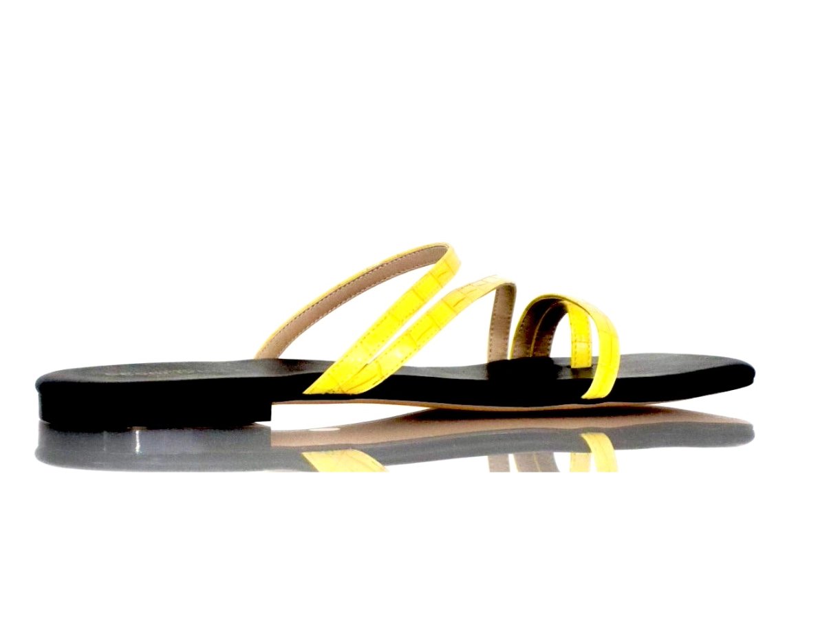 Yellow cushioned square-toe flip-flops for women, sizes 9-13 - Peculiarity Footwear, LLC